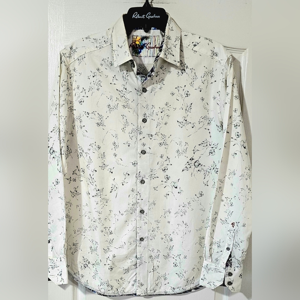 Robert Graham White Floral Men's Shirt Size Medium